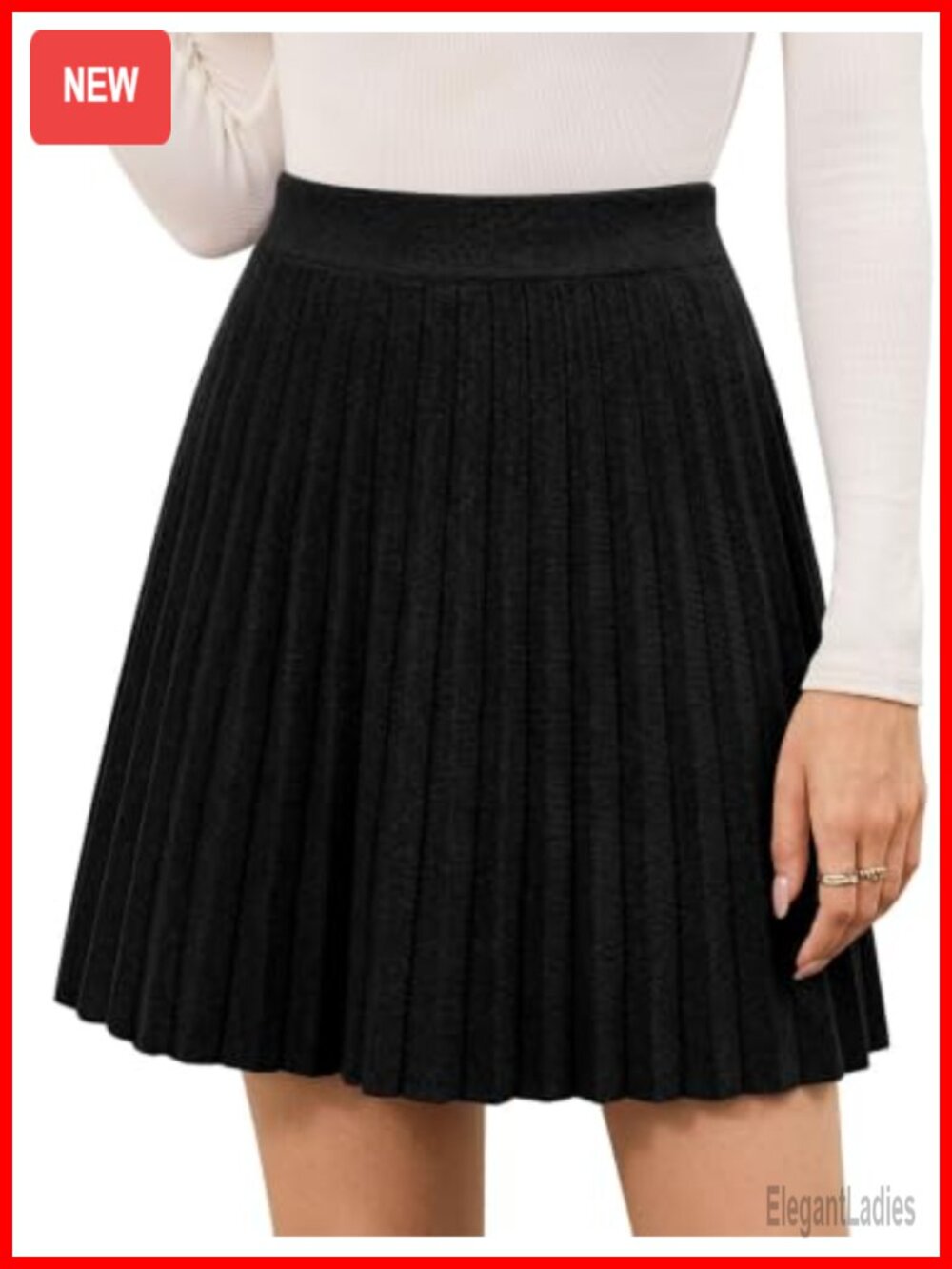 Women's High Waist A-Line Mini Knit Pleated Skirt Elastic Waist
